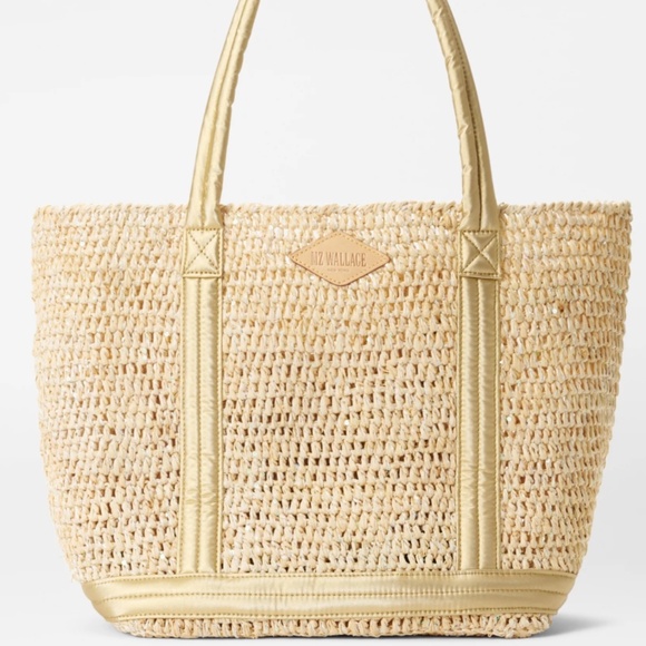 Mz Wallace MEDIUM  Sequin Raffia/Light Gold Pearl Metallic Raffia Tote - Picture 2 of 5